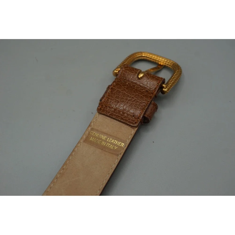 Dolce & Gabbana Mens Brown Leather Belt Size 34 Gold Textured Buckle Made Italy
